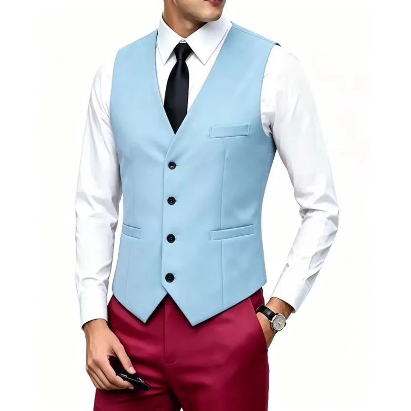 Men's Wedding Formal Suit Vest Slim Fit V-Neck Waistcoat Business Party Sleeveless Men's Clothing