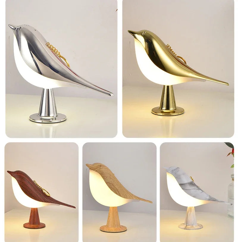 3 Colors Bedside Lamp Creative Touch Switch Wooden Bird Night Lights Dimming Brightness Bedroom Table Reading Lamp Decor Home