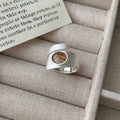 WJFH-ARTS Exquisite Amber Stone Inlay Wire Drawing Process Open Ring For Women New Trend Brushed Metal Adjustable Rings Jewelry