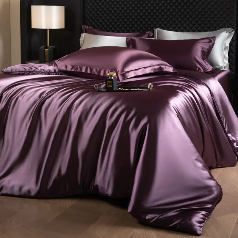 Luxury Bedding Set Single Double Queen King Size Solid Color Quilt Cover High-End Soft Silky Satin Duvet Cover Set