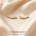 Golden Ear Climber White Stones Europe Style Fine Jewerly For Women Trendy Gift In 925 Sterling Silver