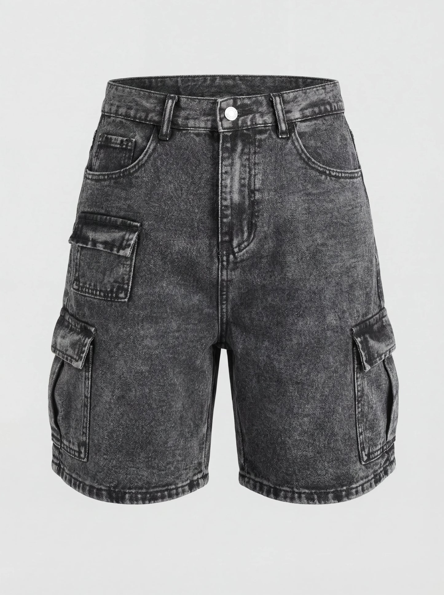 Teenage Girls 13-16 Years Old Workwear Multi-Pocket Five-Quarter Denim Jeans with Adjustable Waist And Snowflake Craft