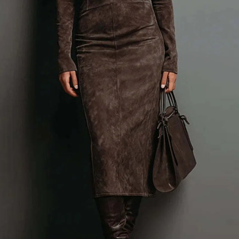 Velvet Turtleneck Midi Dress