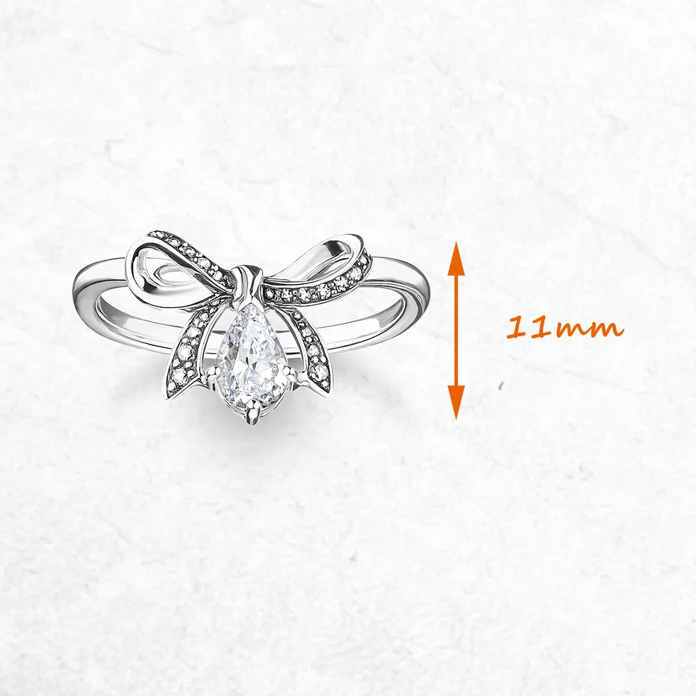 Ring Bow Knot & Drop Water Europe Style Love Jewerly For Girls Women Summer Brand New Trendy Gift In 925 Sterling Silver