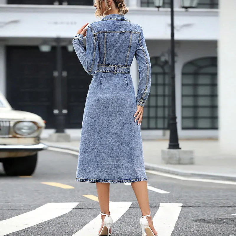 Women's Casual Denim Knee-Length Dress