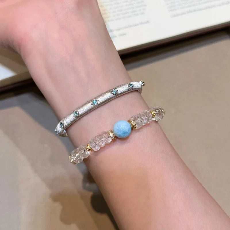 Luxury palace style exquisite blue diamond brushed bracelet silver 925 high-end layered bracelets for women wedding jewelry