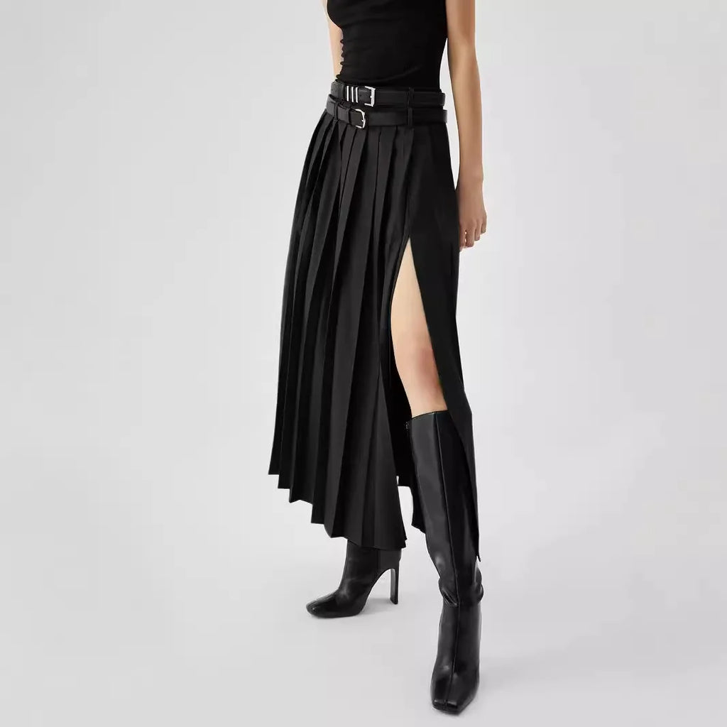 Female Clothing Skirts For Women's Gray Suit Pleated Skirt Fashionable New High Waist Slim Slit Commuting Long Skirt Y2k Clothes