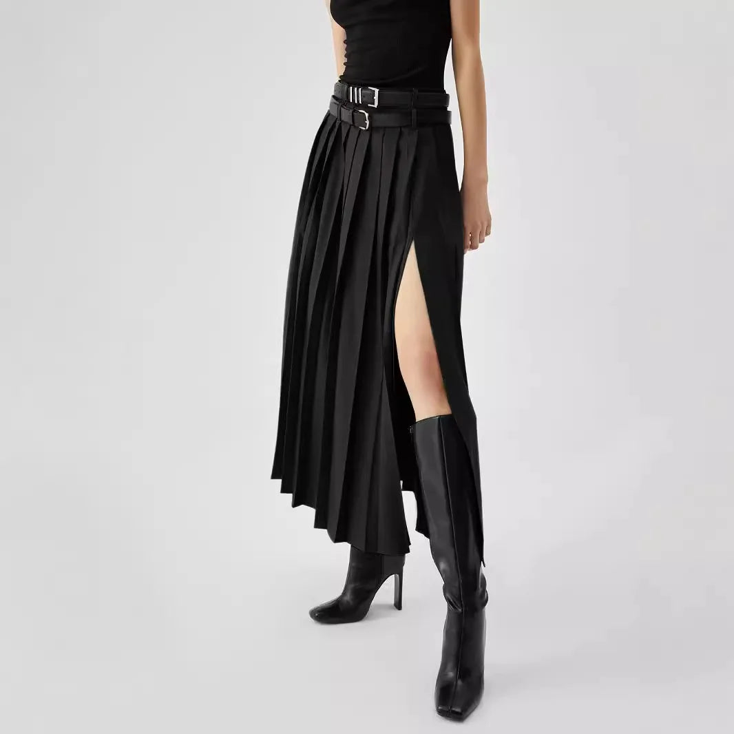 Female Clothing Skirts For Women's Gray Suit Pleated Skirt Fashionable New High Waist Slim Slit Commuting Long Skirt Y2k Clothes