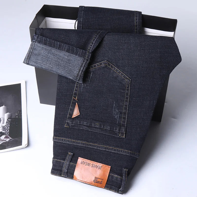 New Men Comfortable Soft Business Fashion Straight Casual Denim Trousers Male Brand Clothing Light Luxury Stretch Slim Fit Pants