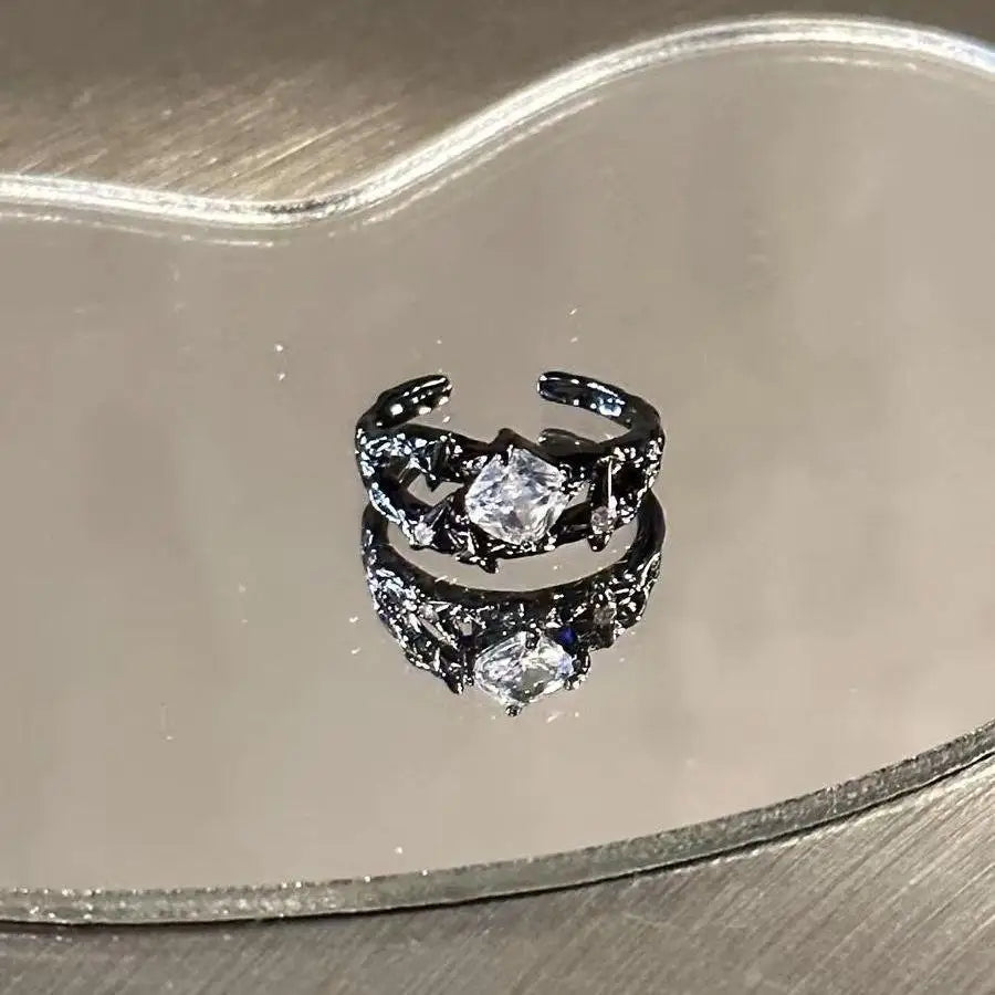 WANZHI 1/2PCS Gothic Black Cross Open Rings for Women and Men Exquisite Imbue Diamond Ring Fashion Jewelry Accessories Gifts