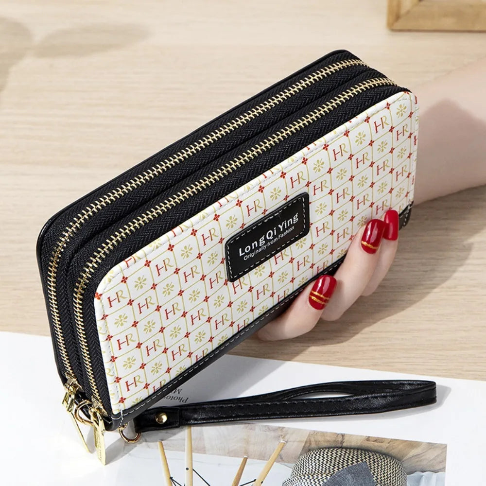 New PU Leather Female Long Wallet Double Layered Multifunctional Money Purses Large Capacity Zipper Purse