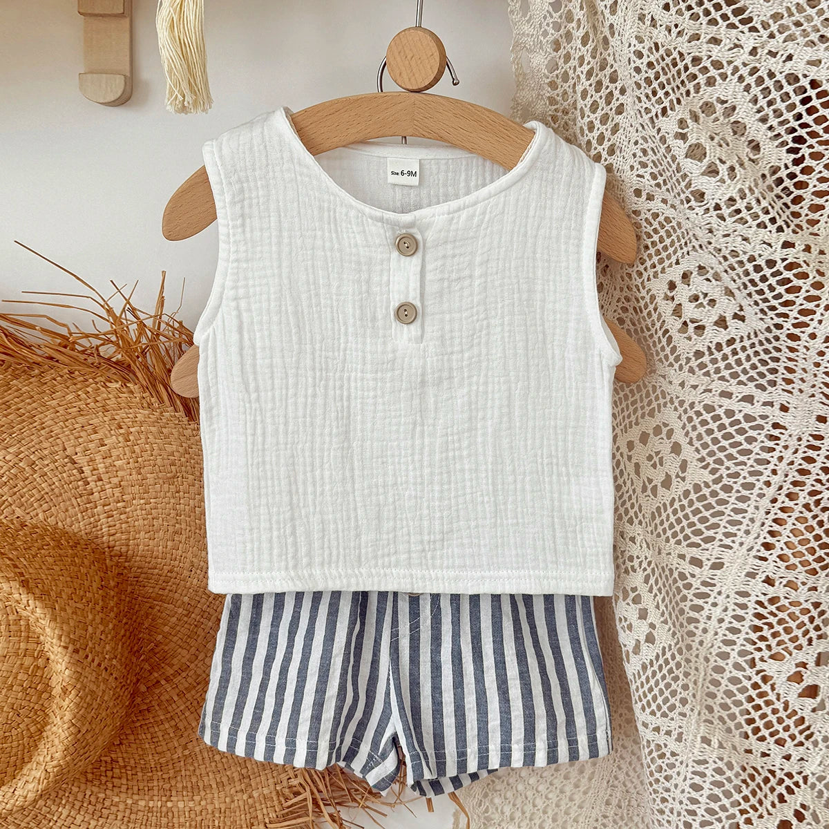 Summer baby clothes  solid color boys striped sleeveless T-shirt Stripe shorts set breathable girls vest  shorts set 0-3Y