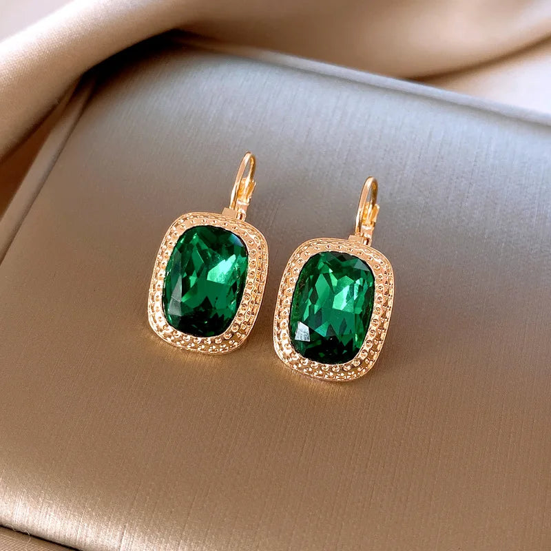 DREJEW Vintage Emerald Rectangular Earrings for Women Temperament Hoop Earring Wedding Bride Accessories Dropshipping
