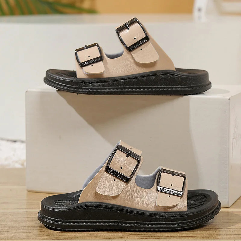 New Boys Summer Sandals Toddler Slide Beach Shoes Fashion Sports Sandals Non Slip Durable Leather Lightweight Casual Sandals