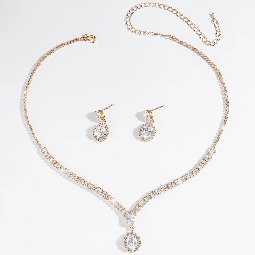 Zircon necklace and earrings set - luxurious style collar chain, high-end style neck accessory, women's jewelry