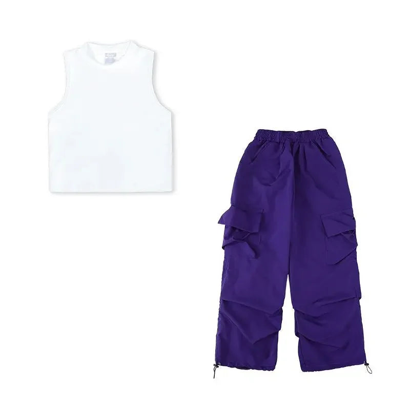 Girls Sports Cargo Pants Kids Fashion Straight Baggy Trousers Children Streetwear Sweatpants Teenager Vintage Casual Pants