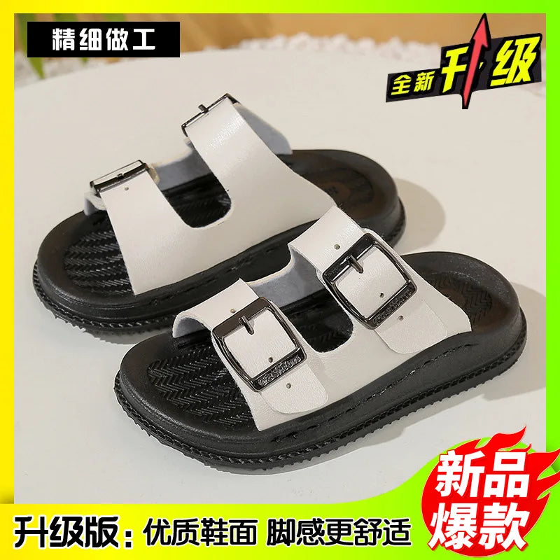 New Boys Summer Sandals Toddler Slide Beach Shoes Fashion Sports Sandals Non Slip Durable Leather Lightweight Casual Sandals