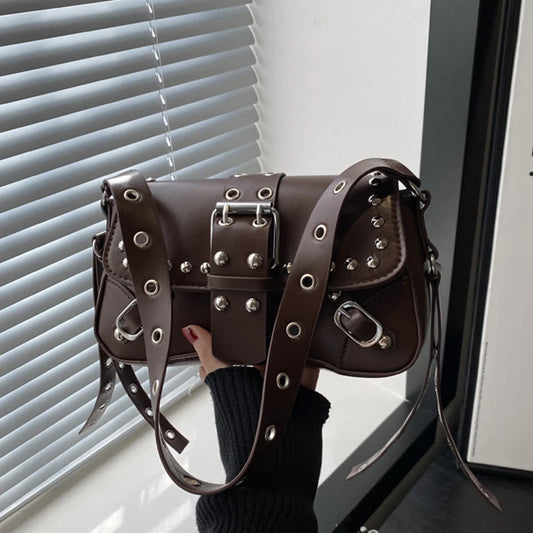 Shoulder Bag for Women Pink Underarm Bags PU Leather Crescent Bags with Rivet Small Y2k Purses Trendy Armpit Purse