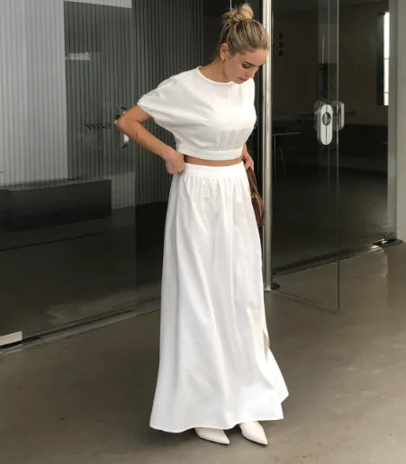 2026 Women Fashion Summer Top Shirt Two Peice Clothing Set White Black
