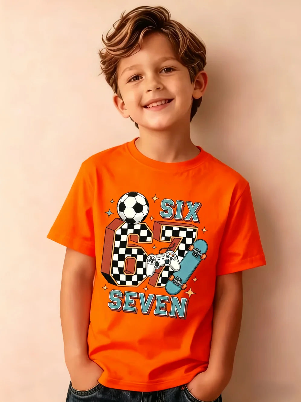 Summer Children's Clothing Fashion 67 Soccer Print Short Sleeve T-Shirt for a Boy Outdoor Street Sports O-Neck Kids Clothes Boys
