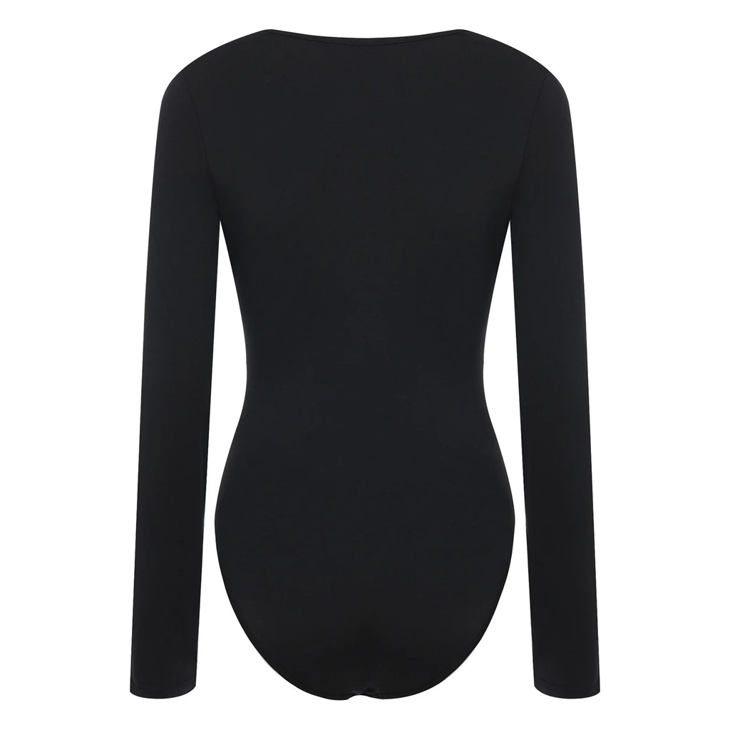 Womens Versatile Bodysuit  Bodywear Undershirt Deep V Neck with Lace Trim Front Middle Ruched Buttoned Crotch Leotard Jumpsuit
