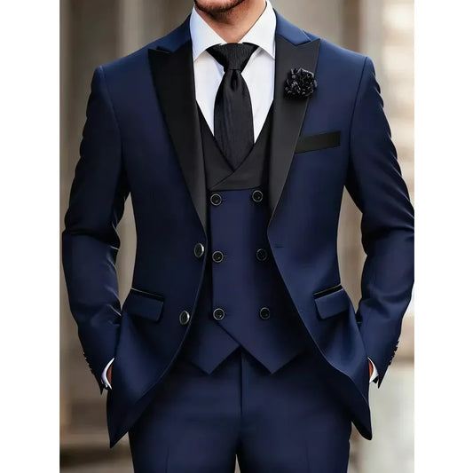 Men Suit Three Piece Satin Peak Lapel Single Breasted Formal Tuxedo For Wedding Groom Evening Party Prom Business Casual Suits