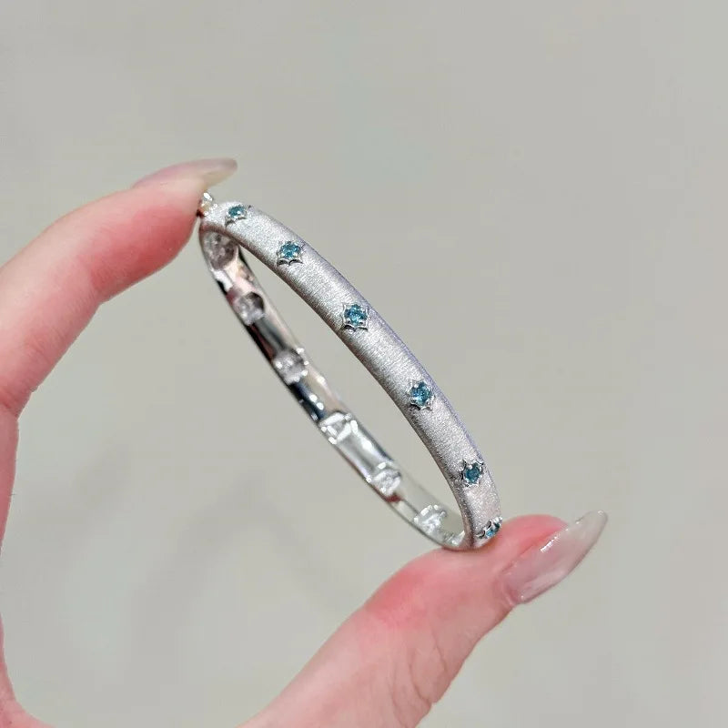Luxury palace style exquisite blue diamond brushed bracelet silver 925 high-end layered bracelets for women wedding jewelry