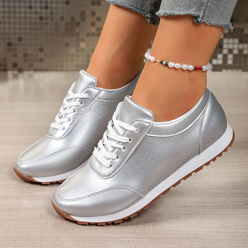 Golden Lace-up Platform Sneakers for Women