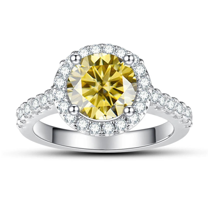 JoyceJelly Classical Women's 925 Sterling Silver Ring With Real Moissanite 1ct 2ct D Color Round Shaped Luxury Wedding Jewelry