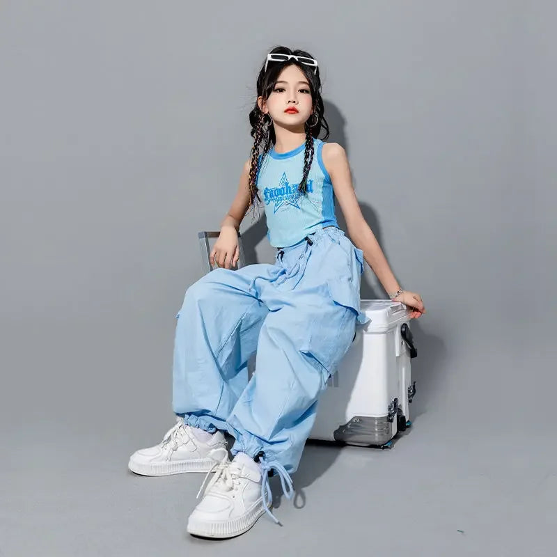 Girls Sports Cargo Pants Kids Fashion Straight Baggy Trousers Children Streetwear Sweatpants Teenager Vintage Casual Pants