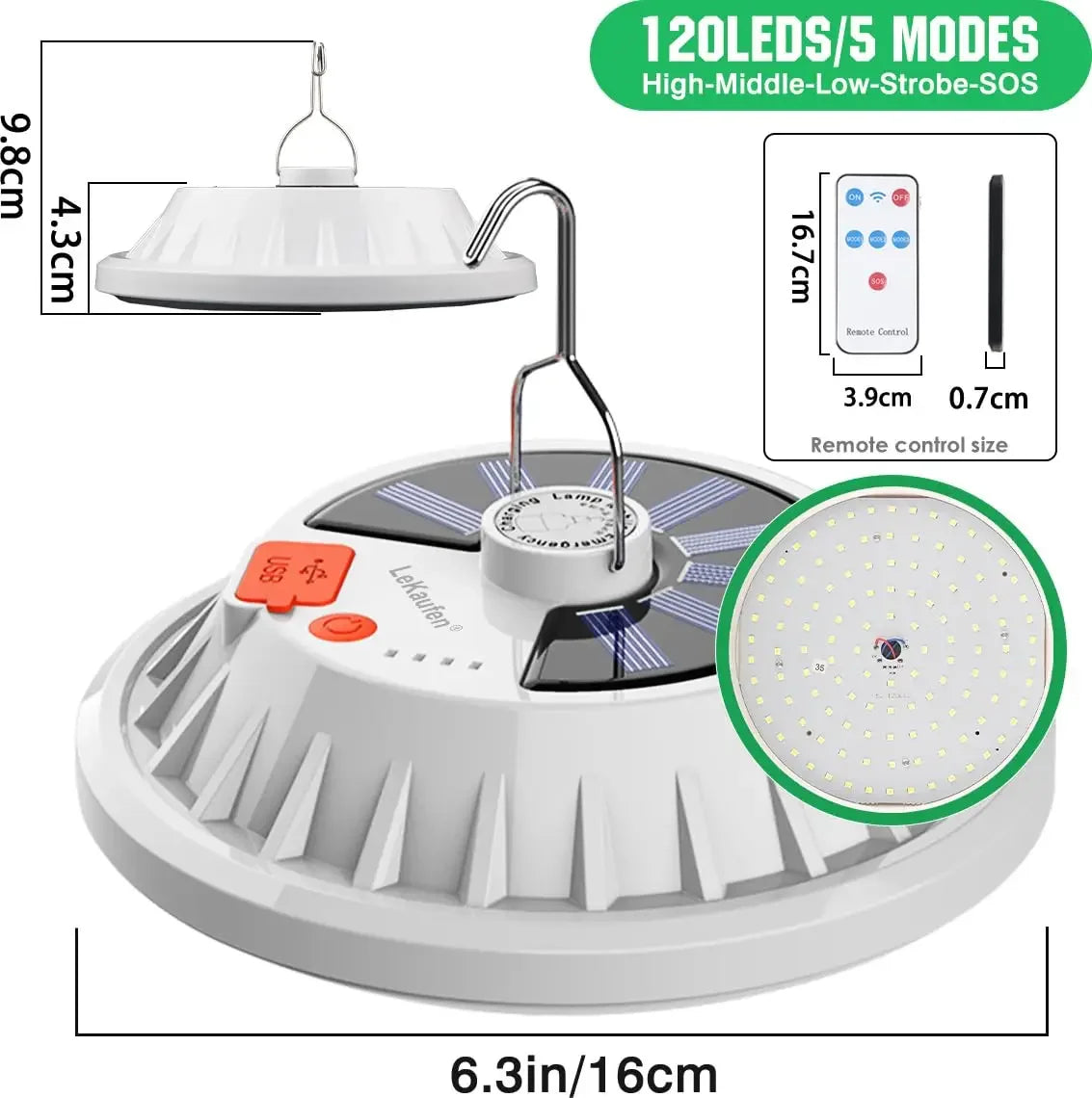 60/120 LEDs Solar Rechargeable Camping Lantern,Bright Portable LED Light w/ Remote,Power Bank,Hook,Outdoor,Camping,BBQ,Emergency