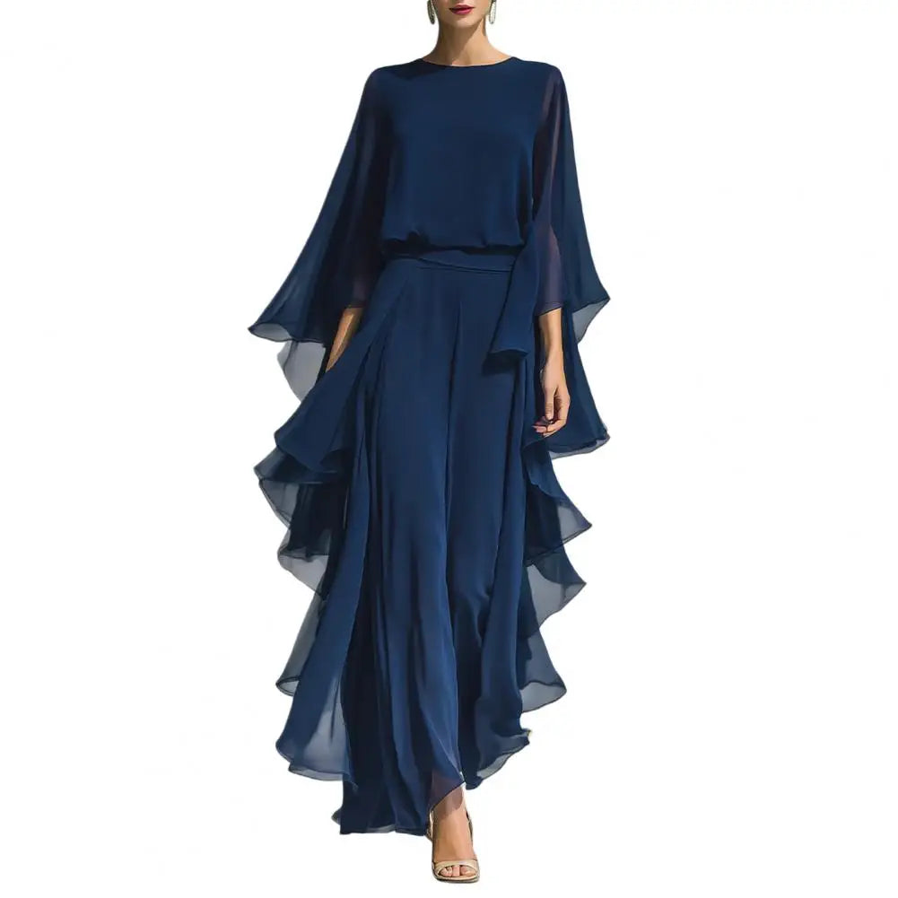Women Suit Women Two-piece Suit Summer Outfit Loose Fit Ruffle Bell Sleeve Shirt Wide Leg Pants Women Two-piece Suit