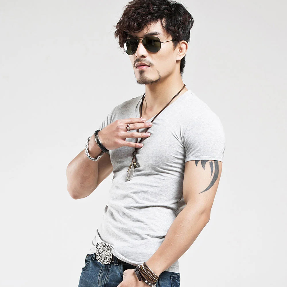 2026 Brand New Men T Shirt Men T-shirts V Neck Man T-shirt For Male Fitness Tshirts Men T Shirts Tops Tees Clothing