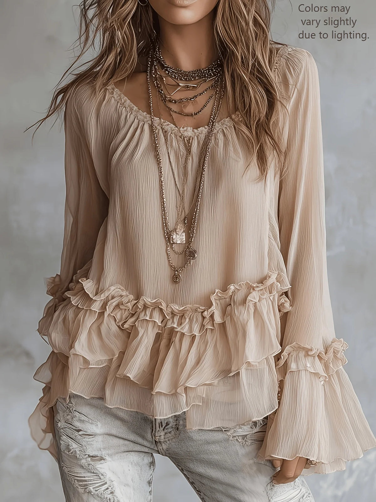 Women's Boho Chiffon Ruffled Top