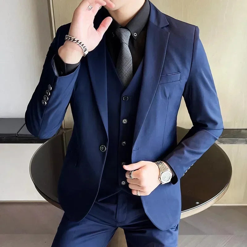 Suit (Blazer+ Vest + Pants) Men's Fashion Business Gentleman Professional Formal Dress Korean Version Banquet Dress Suit S-6XL