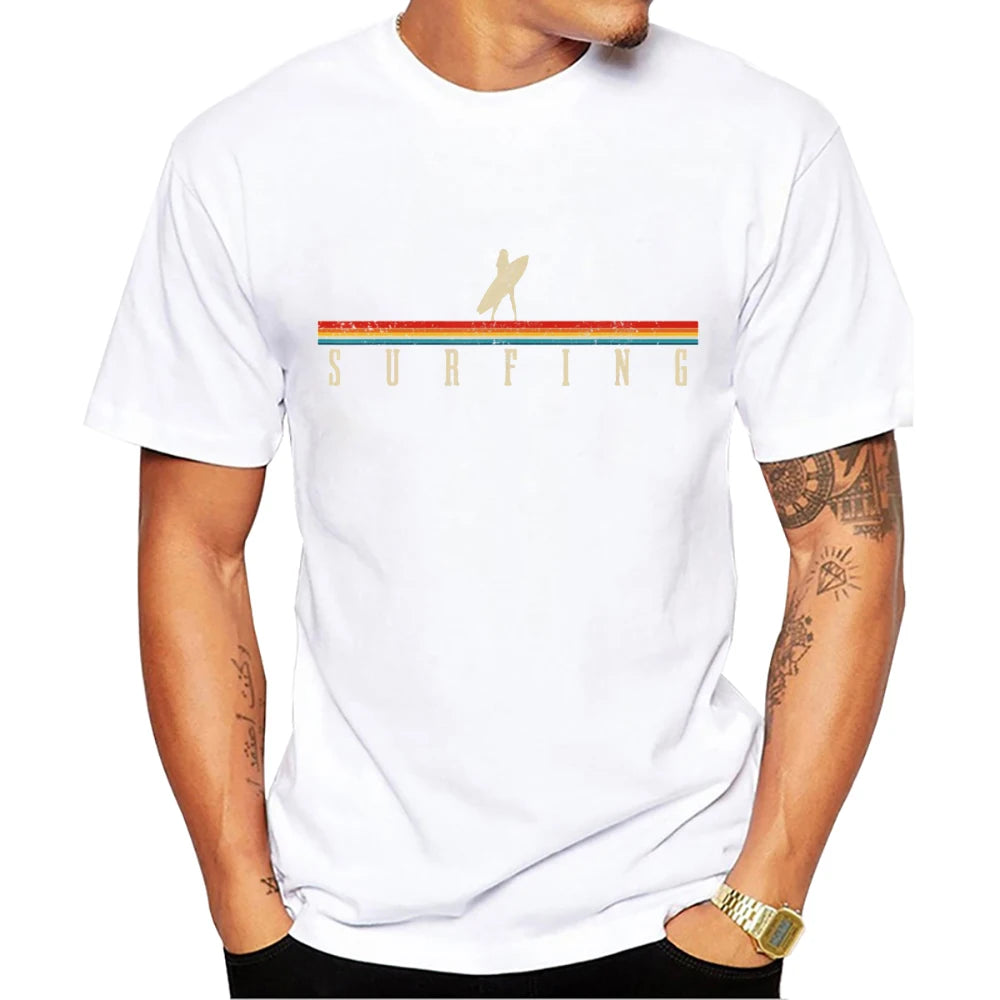 TEEHUB Casual Tees Hipster Beach Surf Men T-Shirts Boy Retro Car Print Short Sleeve T-Shirt Sport Tops