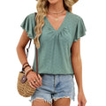 2026 Women Summer Fashion Blouses Tops Loose Elegant Women's Ruffles Casual Solid V-Neck Short Sleeve Daily Blusas Shirt Clothes