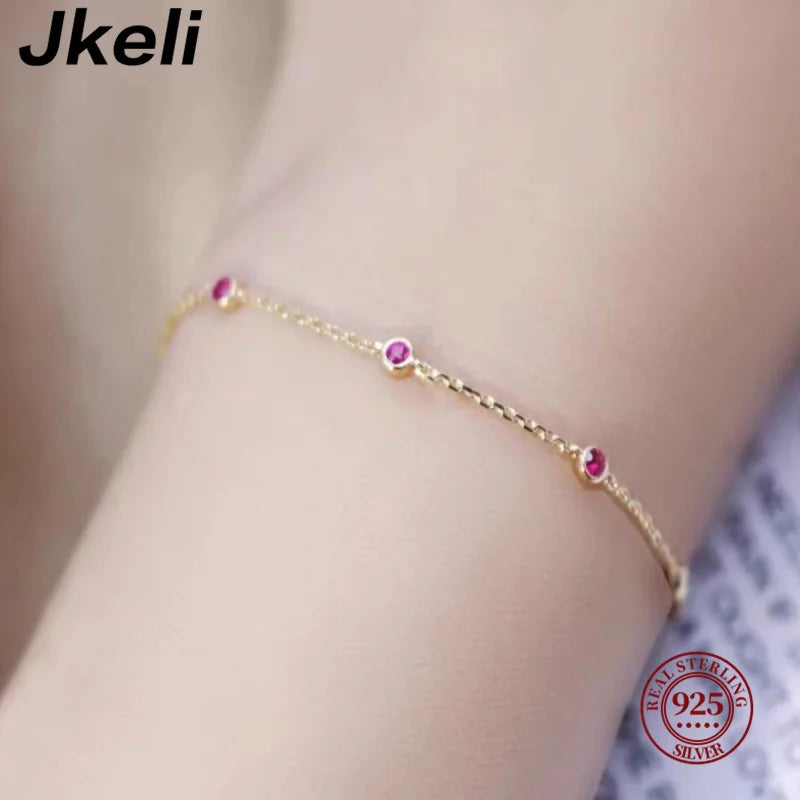 Jkeli 925 Sterling Silver Four Round Mini Ruby Zircon Bracelet for Women Fashion Niche Light Luxury Exquisite Chain Bracelet