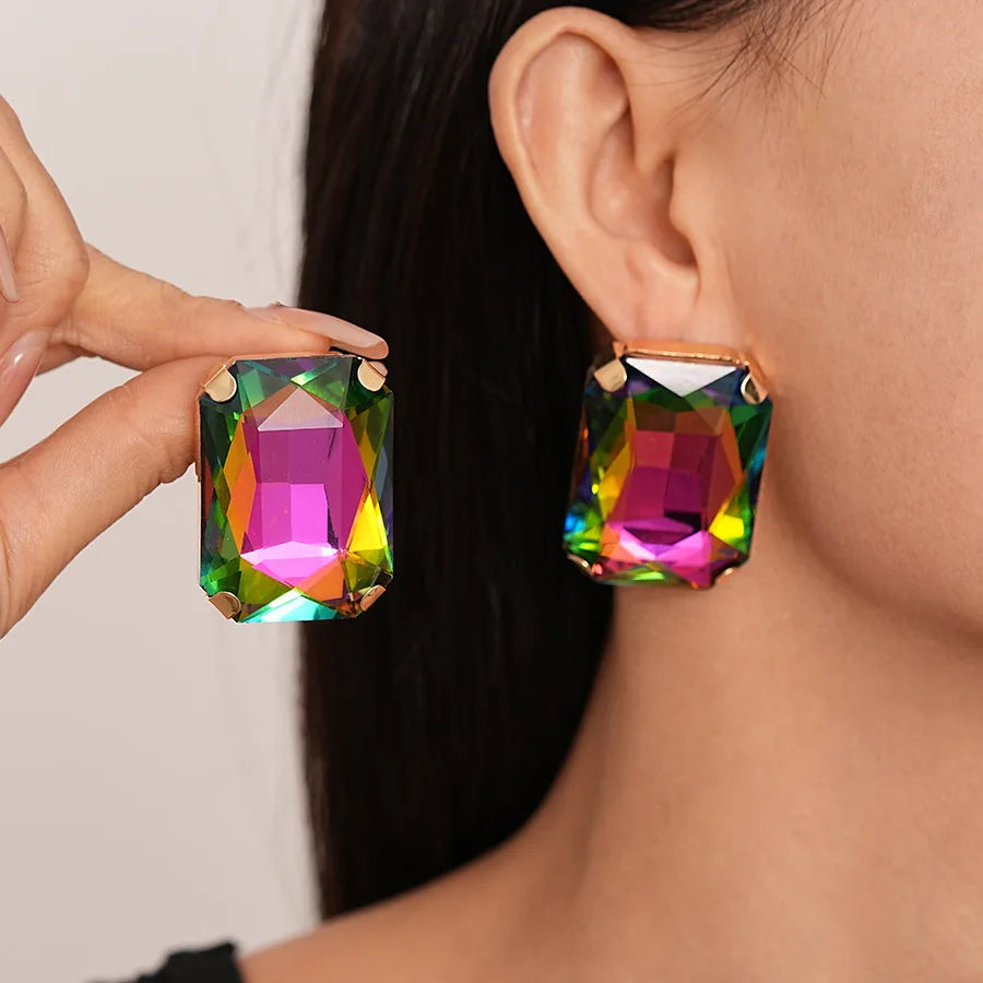 DREJEW Exaggerated Inlaid Rhinestone Heart Jewelry Set for Women Geometric Personality Earring European and American Necklace