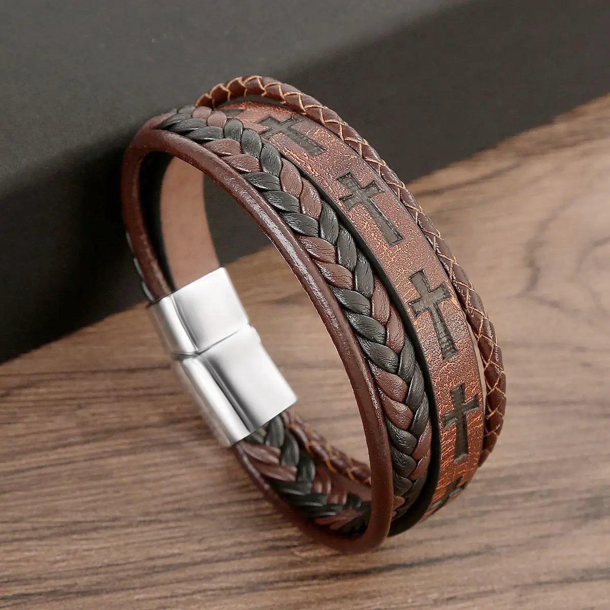 Classic 4-Layer Tiger Eye Stone Hand-Woven Leather Bracelets For Men Punk Fashion Alloy Magnetic Buckle Casual Bracelet Jewelry
