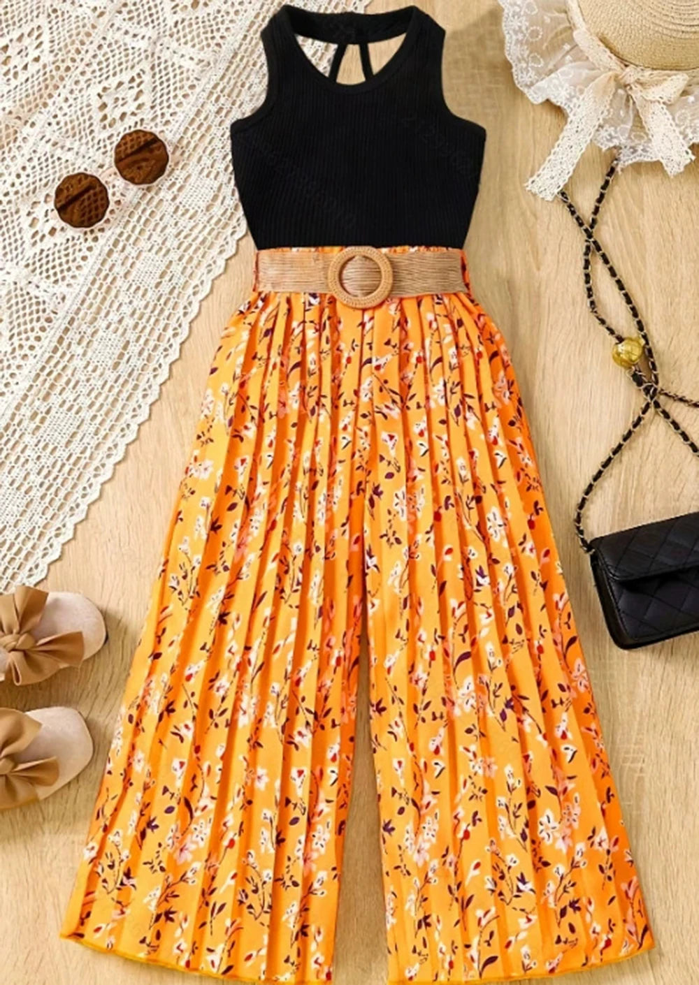 Teenagers Summer Girls Clothing Sets New Fashion Vest + Wide Legged Pants 2Pcs Girls Suits 5 6 8 10 12 14 Years Kids Clothes