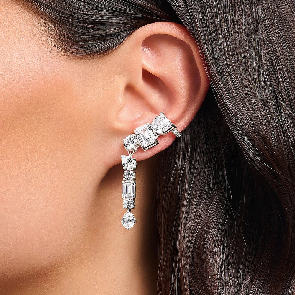 Glamorous Single Ear Stud Climber Water Drop Europe Style Fine Jewerly For Women Romantic Gift In 925 Sterling Silver