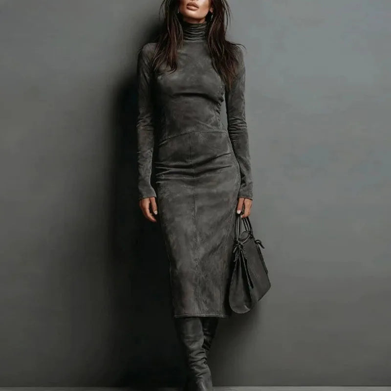 Velvet Turtleneck Midi Dress