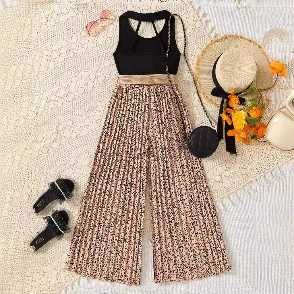 Teenagers Summer Girls Clothing Sets New Fashion Vest + Wide Legged Pants 2Pcs Girls Suits 5 6 8 10 12 14 Years Kids Clothes