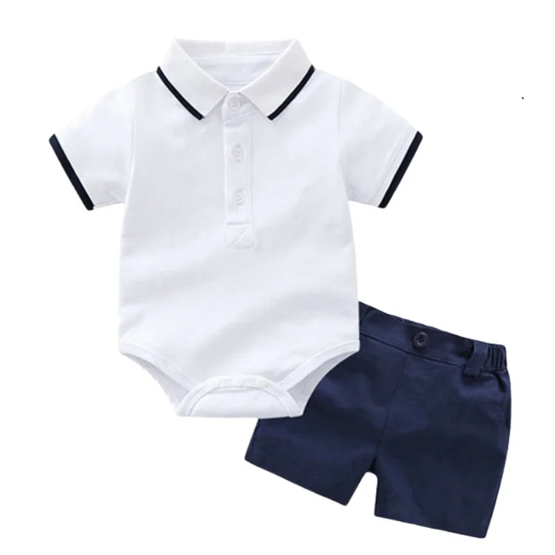 9 12 18 24 36M Boys Summer Daily Clothes Infant Short Sleeve Bodysuit with Pocket Shorts 2PCS Toddler Cotton Outfit Sets
