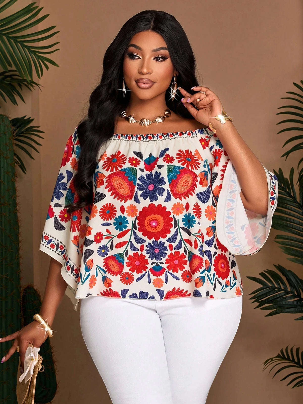 Plus Size Women Bohemian Off the Shoulder Blouse