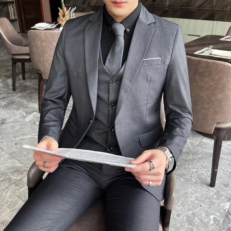 Suit (Blazer+ Vest + Pants) Men's Fashion Business Gentleman Professional Formal Dress Korean Version Banquet Dress Suit S-6XL