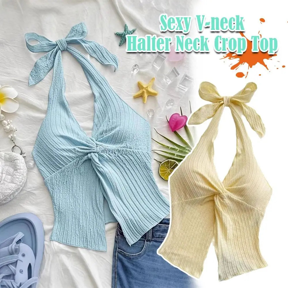 Fashion Y2K Clothes V-neck Crop Top Sexy Sleeveless Sling Camisole Tether Sling Backless Top for Women