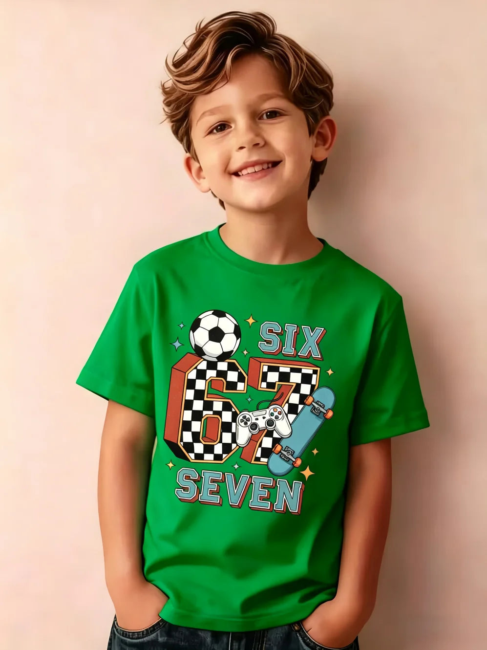 Summer Children's Clothing Fashion 67 Soccer Print Short Sleeve T-Shirt for a Boy Outdoor Street Sports O-Neck Kids Clothes Boys
