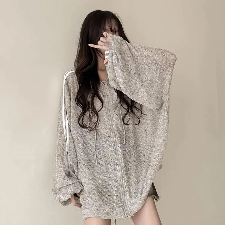 Women Thin Linen Jacket Fashion Ladies Outerwear White Sunscreen Clothing Retro  Loose Long Sleeve Female Knitted Cardigan 2025